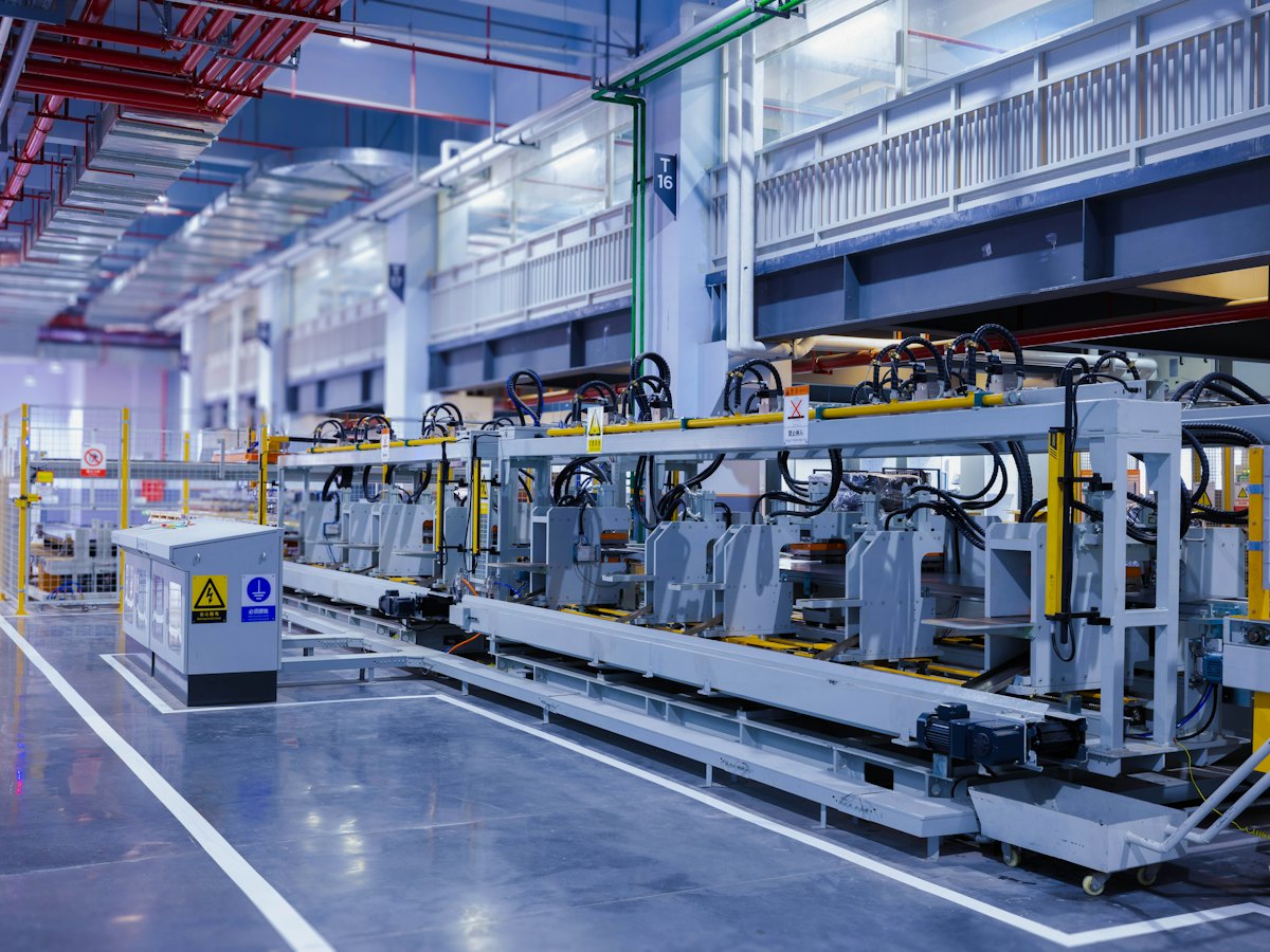 Modern production line inside an industrial facility