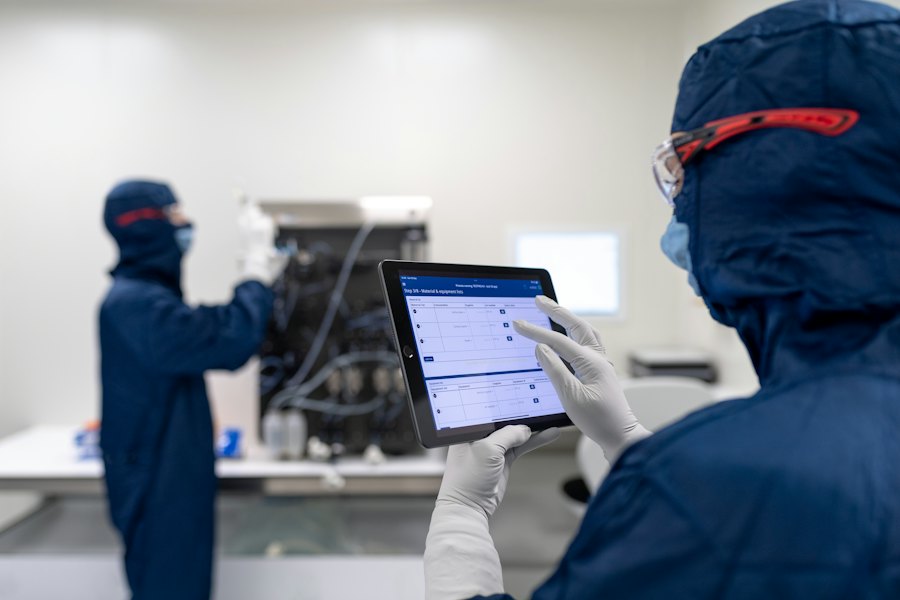 Technician reviewing inspection data on a tablet